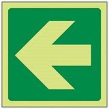 VSafety Glow In The Dark Green Straight Arrow Fire Exit Sign - 100mm x 100mm - Zelfklevende Vinyl