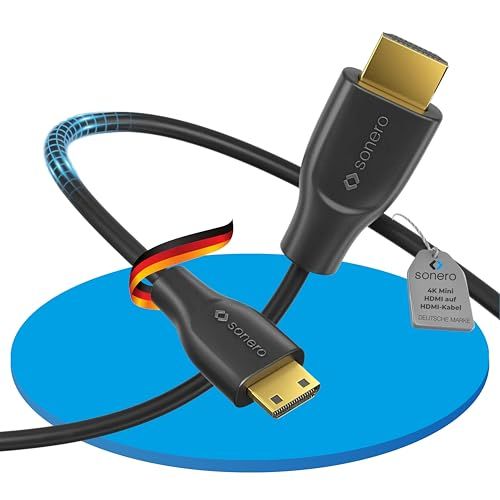 Sonero Premium High Speed Mini HDMI naar HDMI 4K kabel | Mini HDMI C male naar HDMI A male | vergulde contacten | dubbel afgeschermd | 0,50m