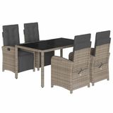 vidaXL Ensemble de jardin 5 pièces Poly rotin gris avec coussins