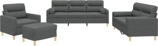 vidaXL 4-delige Loungeset met kussens stof donkergrijs