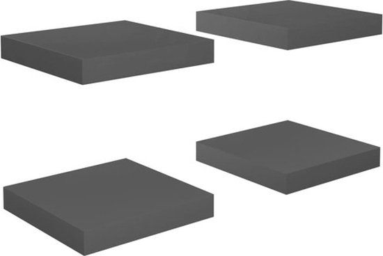 vidaXL Wandschappen - zwevend - 4 stuks - 23x23,5x3,8 cm - MDF - hoogglans - grijs