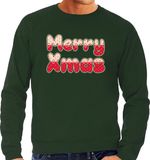 Bellatio Decorations Merry xmas foute Kerst trui - groen - heren - Kerst sweater / Kerst outfit L