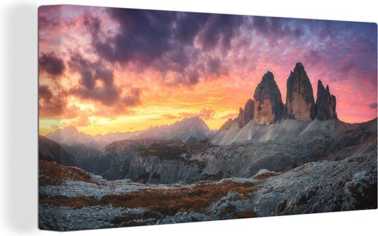 OneMillionCanvasses Canvas schilderij 160x80 cm - Rotsen - Berg - Zonsondergang - Landschap - Multicolor