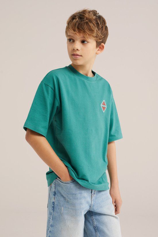 WE Fashion Jongens seersucker T-shirt met embroidery