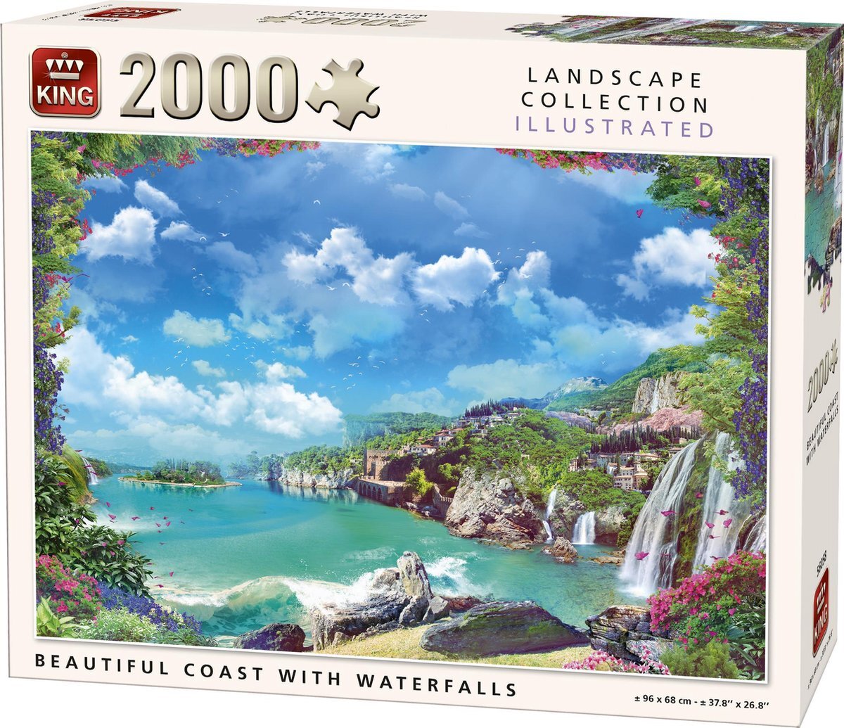 King Landscape Collection Illustrated Beautiful Coast With Waterfalls Puzzel