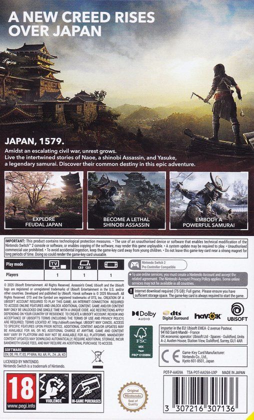 Ubisoft Assassin's Creed: Shadows (Game Key Card) (Switch 2)