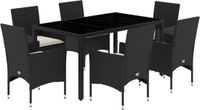 vidaXL Ensemble de jardin 7 pièces avec coussins, poly rotin et acacia, noir
