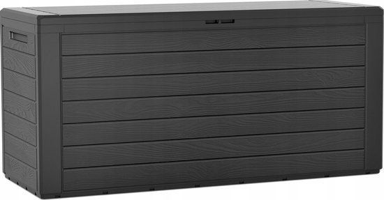 Prosperplast Tuin kussen opbergbox - grijs - hout patroon - 280 liter - kunststof - 116 x 44 x 55 cm
