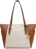 Michael Kors Charlotte Signature Leather Large Top Zip Tote Handbagtas (vanille)