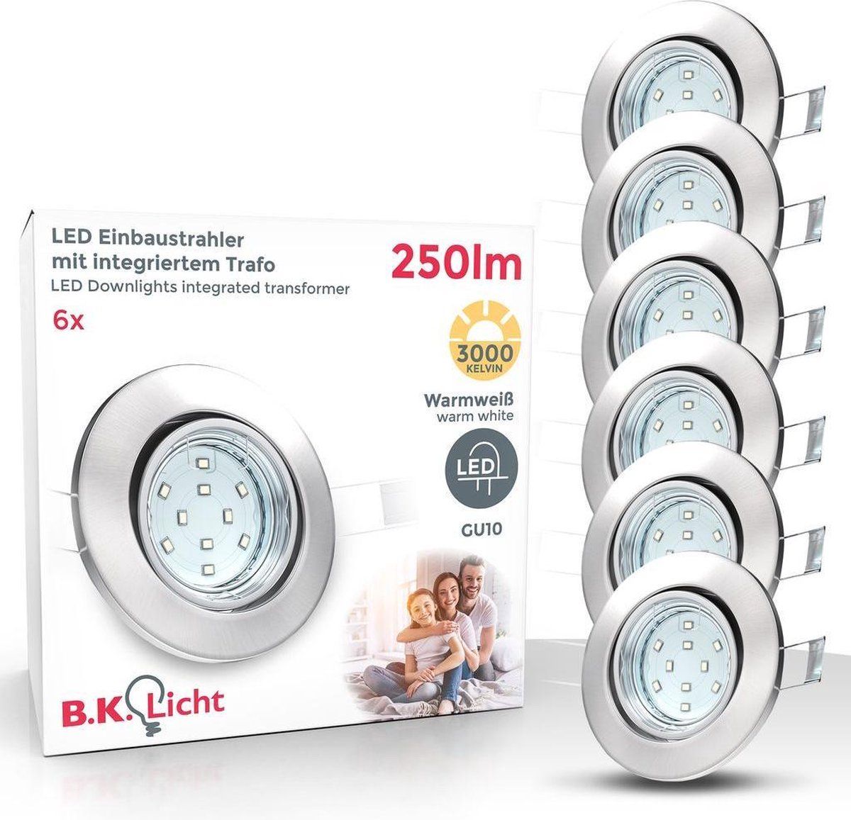 B.K.Licht - LED Inbouwspots - Set van 6 - Rond - Kantelbaar - GU10 - 3000K - 250Lm - 3W - Nikkel
