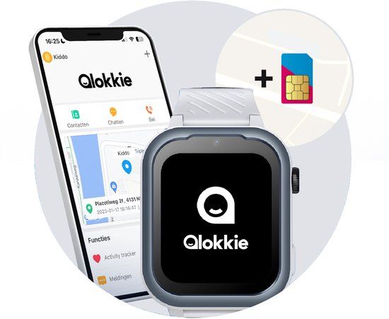 Qlokkie Kiddo Pro GPS Horloge voor Kinderen - Grijs - Smartwatch met GPS, SOS, en SIM-kaart