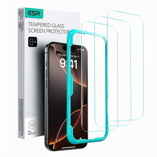 ESR Screen Protector Geschikt voor Apple iPhone 16 Pro - Tempered Glass met Montageframe - Krasbestendig - Gemakkelijke Installatie - (1-Pack)