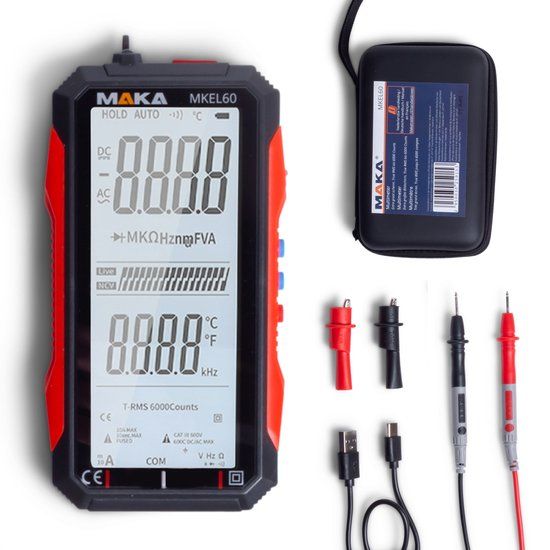 MAKA Digitale Multimeter - Groot display - 6000counts - True RMS - Voltmeter