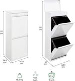 ARREGUI Top CR421-B2 stalen afvalscheidingssysteem met opbergdoos met deksel | 2-vaks prullenbak voor in de keuken | 2x23L (46L) | Wit