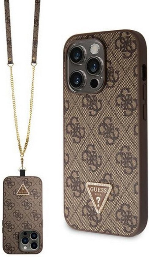 Guess 4G Triangle Crossbody Back Case - Geschikt voor Apple iPhone 14 Pro (6.1") - Bruin