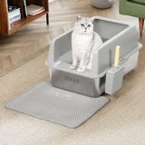 BAKAJI XXL Open Kattenbak met Stalen Bodem, Zandafstotend, Schep en Container, Vuilmat, Antislip Onderkant, Inhoud 35 L, Kleur: Grijs, 60 x 40 x 30 cm