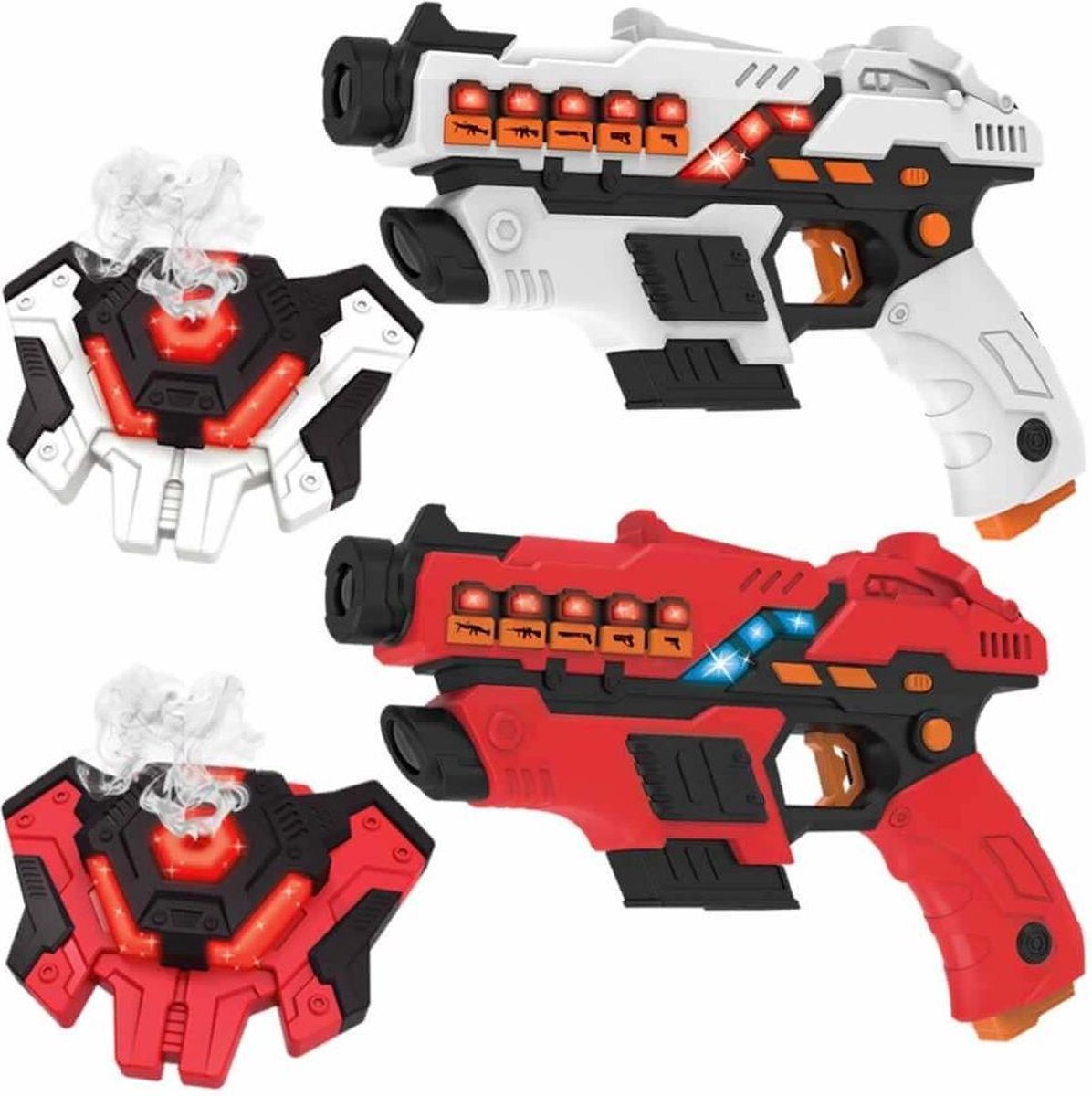 KidsTag 2 laserpistolen + 2 lasergame waterdamp vesten - Plus laserguns met veel extra's