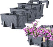 KADAX Wamat, 40 cm, set van 3 balkonbakken, kunststof plantenbak voor balkon en tuin, grafiet