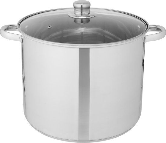 Infinity Goods Soeppan Stamppot - Glazen Deksel - 16,5L - 30 CM - Inductie Gas Keramisch - Vaatwasserbestendig - RVS