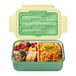 Diboniur Lunchbox broodtrommel met bestek, volwassenen en kinderen, 1400 ml, bento box met vakken, werk, magnetronbestendig (groen)