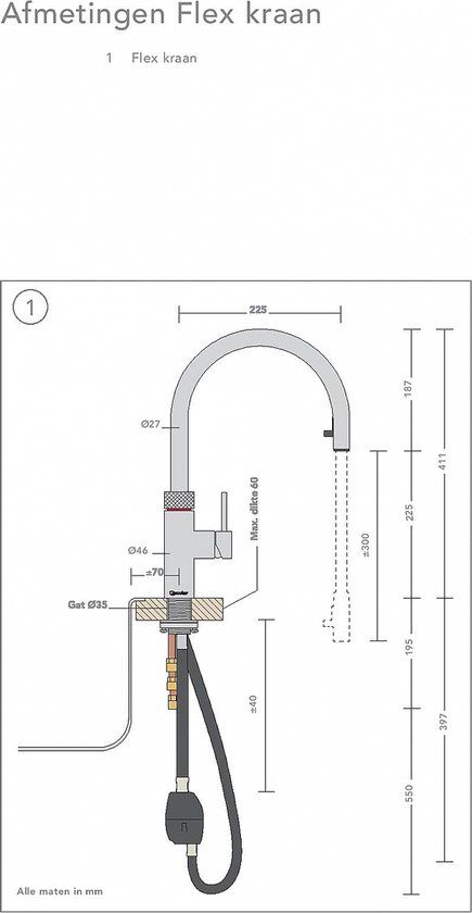 Quooker Flex kokendwaterkraan Zwart - Opbouw - Uittrekbare uitloop - Pro3 reservoir
