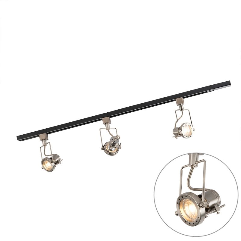 QAZQA Suplux - Railsysteem met 3 spots - Zwart - 100 cm