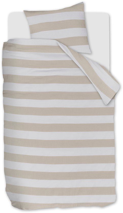 Riviera Maison Striped dekbedovertrek - Eenpersoons - 140x200/220 - Zand