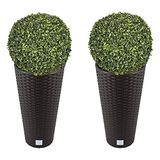 WellHome Dubbele set bloempot ratten 27 liter met opbergruimte 30 x 30 x 57,2 cm in donkerbruin + buxusbal Ø 36 cm