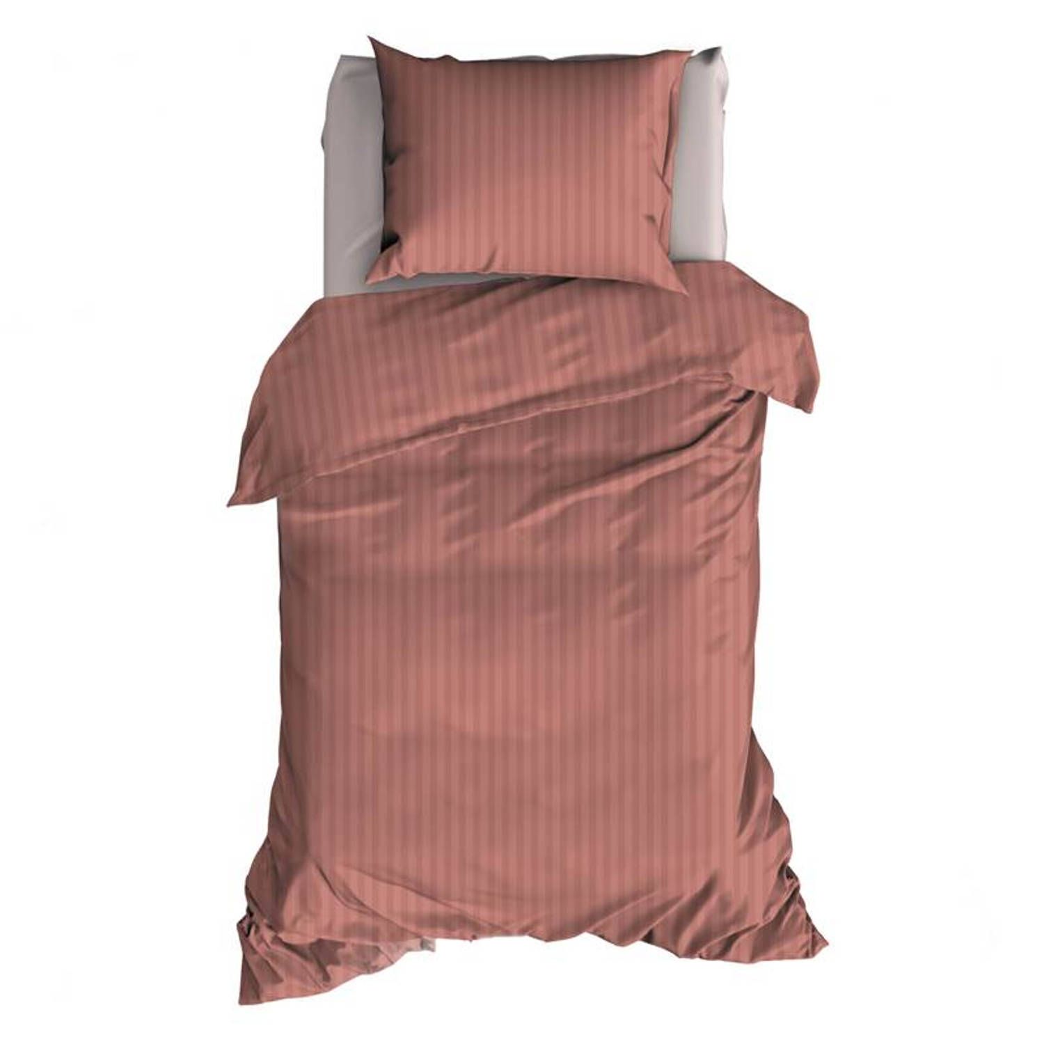 Satin d'or Satijnstreep Dekbedovertrek Eenpersoons 140x200/220 cm Oldrose