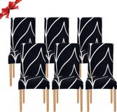 Jaotto - Universele stoelhoezen, stretch stoelhoezen - set van 6 moderne stoelhoezen - elastische duurzame stoelhoezen voor eetkamer decoratie - Zwart Gelijnd, 6 stuks