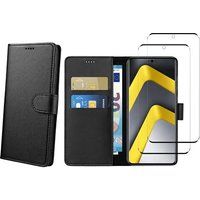 Phonillico® Coque pour Xiaomi Poco M8 PRO 5G et 2 Verres Trempé - Portefeuille Noir Rabat Clapet Aimanté Rangement Cartes