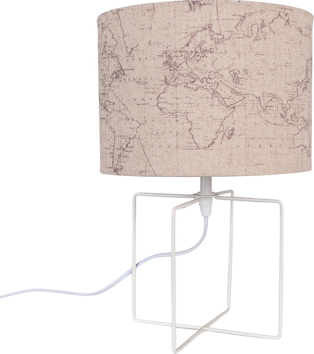 Clayre & Eef Tafellamp Ø 22x34 cm Beige Wit Ijzer Textiel Bureaulamp