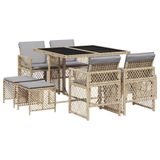 vidaXL 9-delige tuinset met kussens, beige, van polyrotan