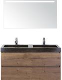 BES LED Maxx XL Badmeubelset 120 cm - Tabacco - Wastafel Lucca Dubbel 2 Kraangaten met LED Spiegel