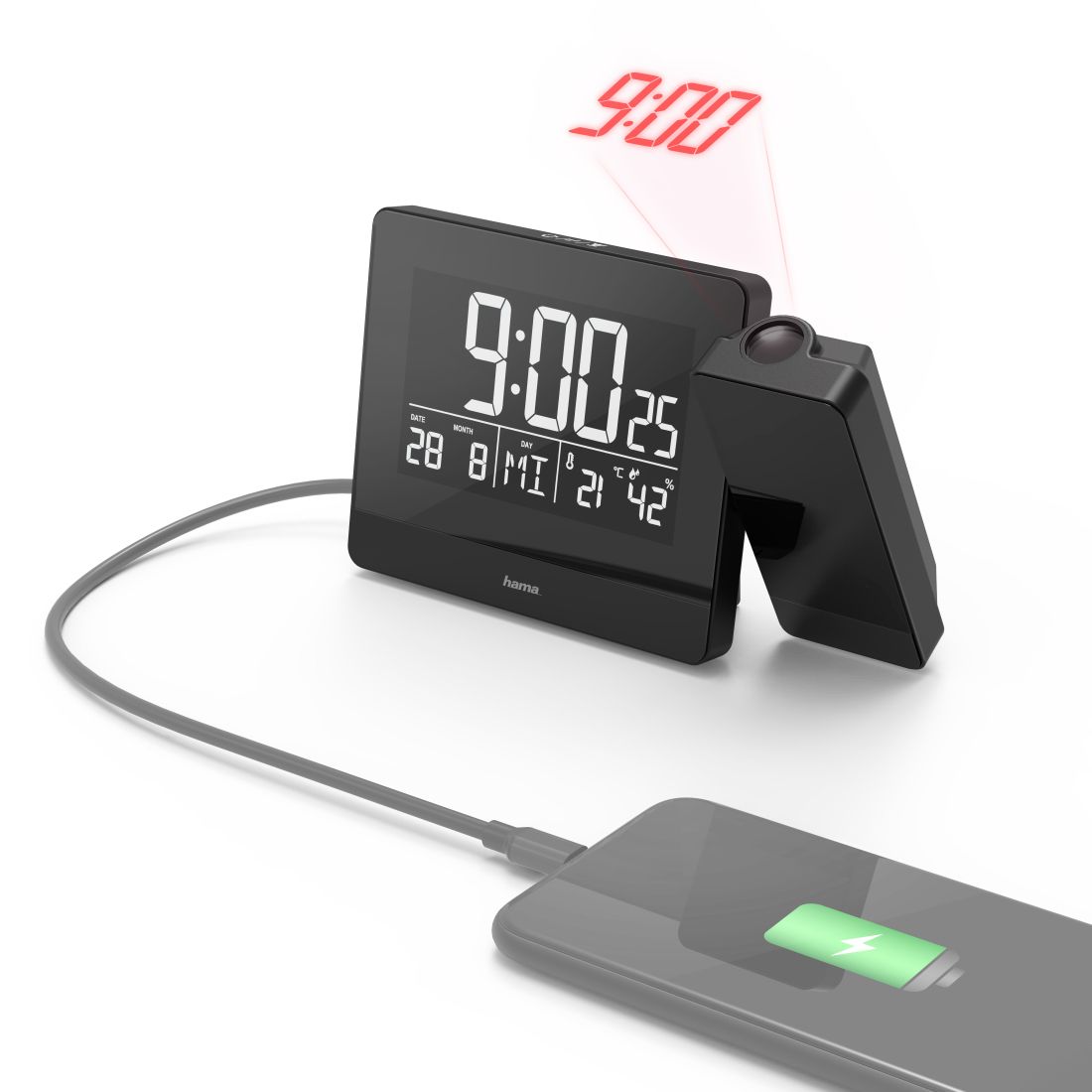 Hama Plus Charge Digitale Wekker - Zwart