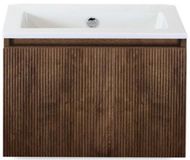 BES LED Frozen 3D Badmeubelset 60 cm - Greeplijst in Kleur - Dark Oak - Keramische Wastafel Wit Zonder Kraangat