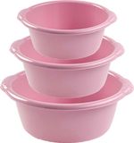 Forte Plastics Voordeelset multifunctionele kunststof ronde teiltjes oud roze in 3-formaten - 10-15-25 liter inhoud