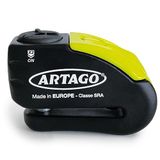 Candado ARTAGO 30X10 Motorfiets Remschijfslot Alarm Don't Touch 120 dB hoge kwaliteit, ø10 dubbele vergrendeling, Sold Secure Gold SRA gehomologeerd, Bunker Selection, zwart/geel, 10 mm