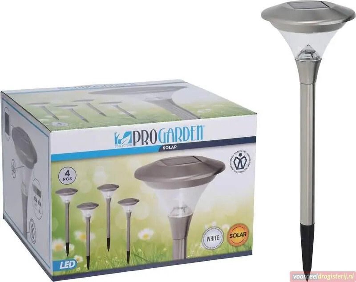 Garden Pro 4x Progarden Solar Tuinlamp 47cm (Gaat automatisch aan)