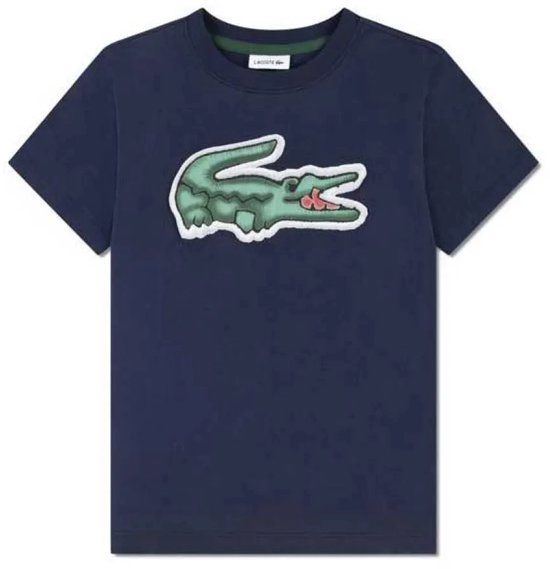Lacoste Jongens T-shirt met korte mouwen, ronde hals, regular fit, marine, katoen, printopdruk, maat 128