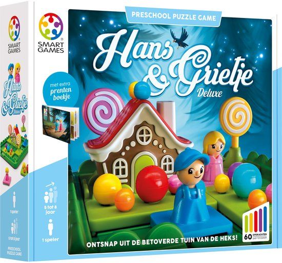 SmartGames Hans & Grietje - Logisch Denkspel voor Kleuters & Jonge Kinderen - 60 Opdrachten met Prentenboek - Educatief Solospel - Vanaf 5 Jaar - Sprookje