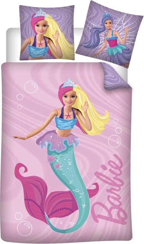 Barbie Dekbedovertrek Zeemeermin - Eenpersoons - Katoen - 140x200 cm - Roze