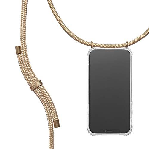 KNOK Telefoonhoesje met koord voor Apple iPhone 12 Mini - Transparant met goudkleurig