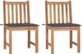 Teak chaises de jardin 2 pièces avec coussins teck massif