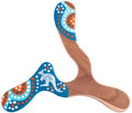 Wallaby Handbeschilderde boemerang Wallaby WB102 Hout 23 cm Blauw Wit Oranje