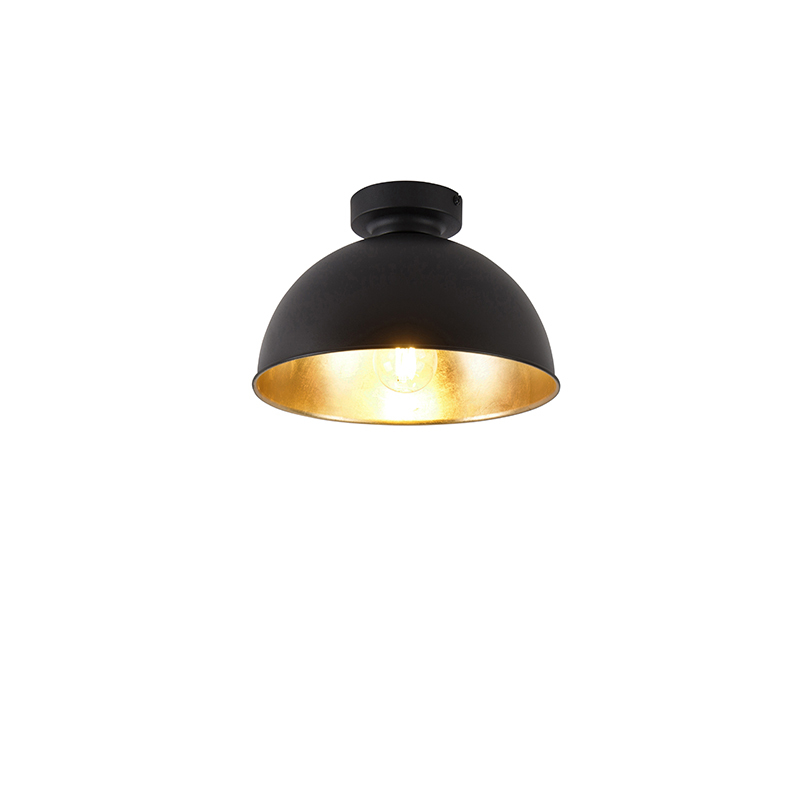 QAZQA IndustriÃ«le plafondlamp 28 cm zwart met goud - Magnax