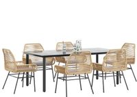 vidaXL 7-delige tuinset met kussens, polyrattan, glas, bruin