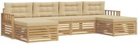 vidaXL Bank loungeset 6 zitplaatsen Wit en Beige Massief Acacia Hout