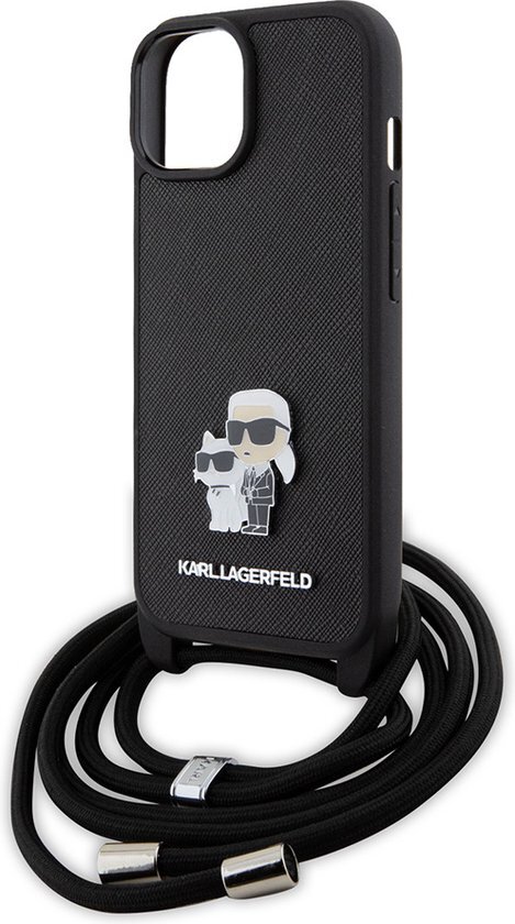 iPhone 15 Backcase hoesje - Karl Lagerfeld - Effen Zwart - Kunstleer