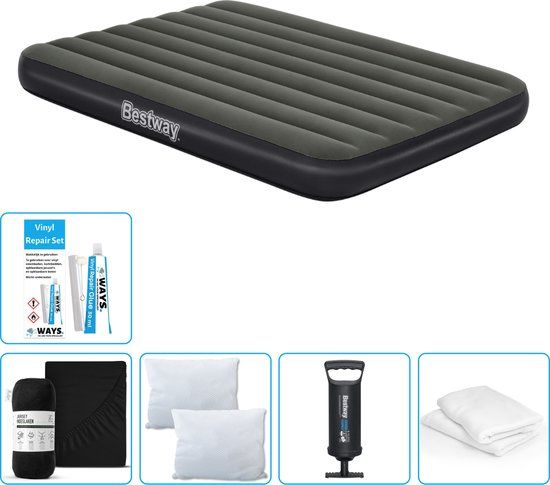 Bestway Luchtbed - Twijfelaar - 137 x 191 x 25 cm - Grijs - Inclusief Hoeslaken, Kussen, Kussenbeschermer, Pomp en Reparatieset